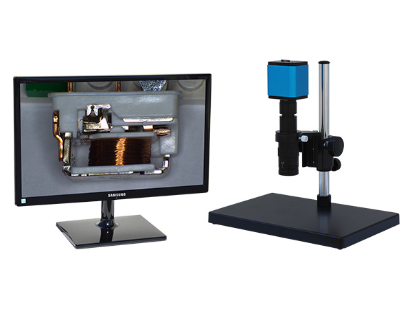 HD305LBKm24 HD 1080p Economy Digital Microscope with basic black stand and 24 inch hd monitor