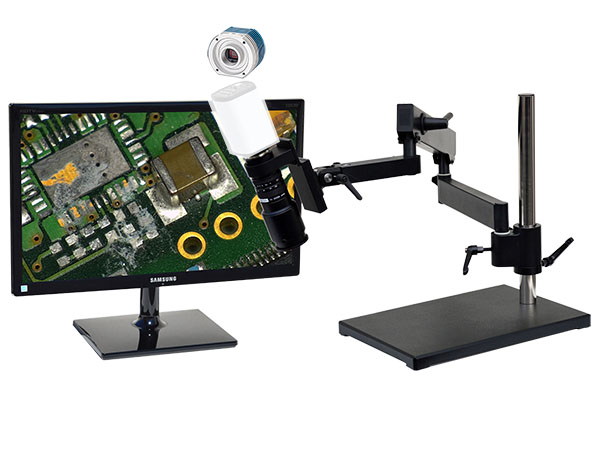4K301LABm28 4K Ultra HD Pure HDMI Digital Microscope with articulating arm stand and 28 inch 4k monitor