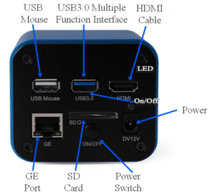 4k ultra hd digital microscope camera with various outputs (HDMI, ethernet, Wi-Fi)