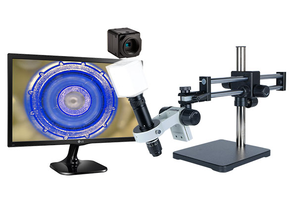 HD706LDUm24 HD 1080p High Magnification Pure HDMI Digital Microscope with dual sliding arm stand and 24 inch hd monitor