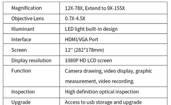 HD-A03001 hd 1080p all in one digital microscope technical specifications
